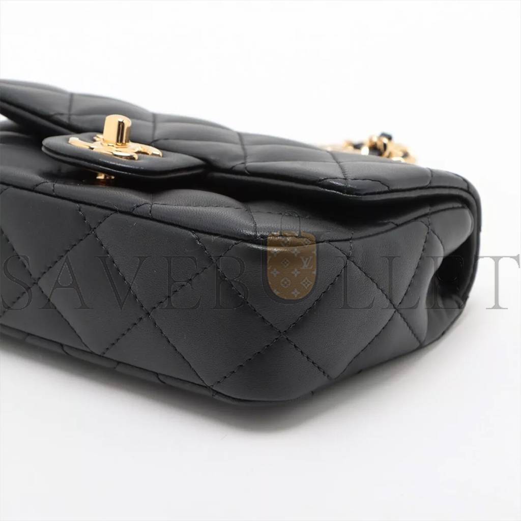 Ch*el master mini matelasse lambskin 2way shoulder bag top handle black gold metal as4848 (19*12*6cm)